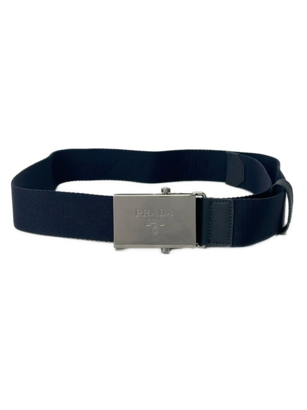 Prada Belt 36 Navy Silver Leather